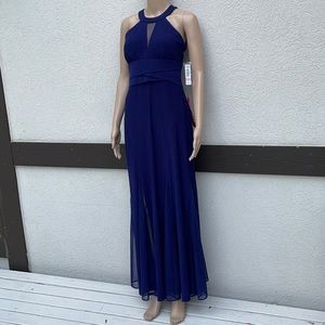Night Way woman’s dress cut out evening blue maxi sheer panels